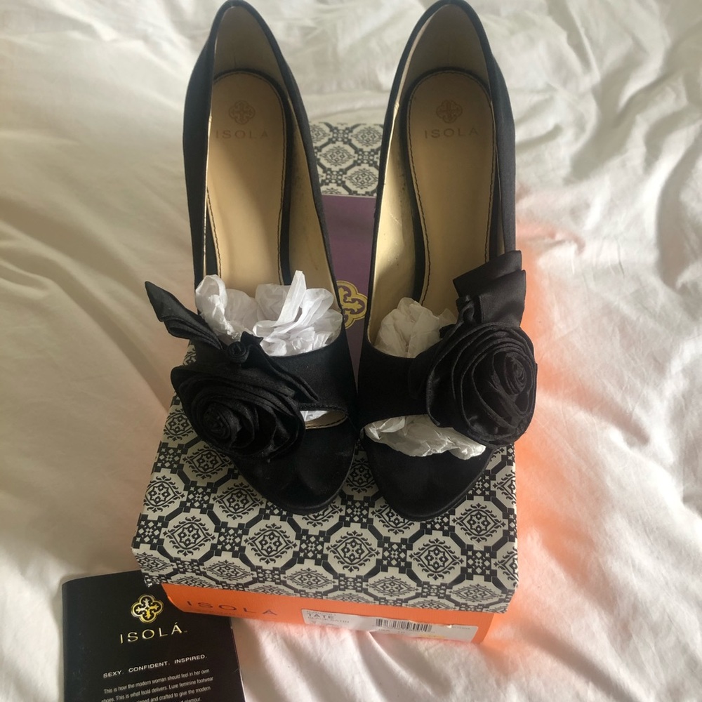 Isola Tate Black Satin Heels-Size 10